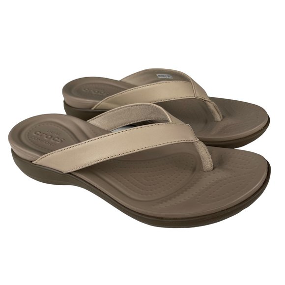 CROCS Shoes - Crocs Women's Capri Basic Strappy Flip Flop Khaki